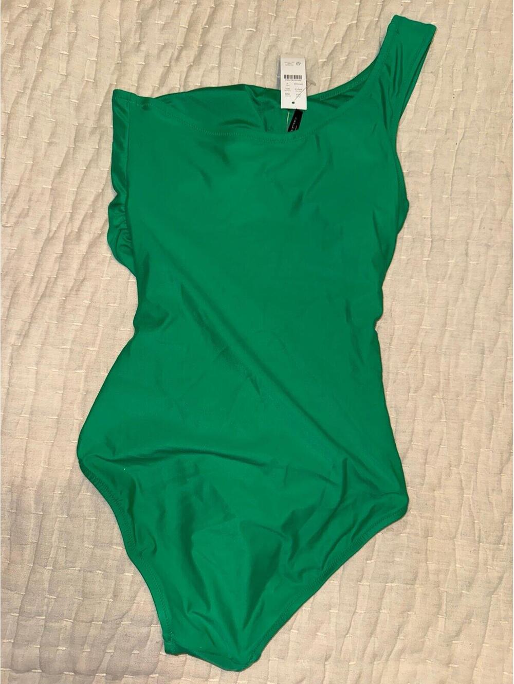 J.Crew One Shoulder Ruched One Piece Swimsuit Green Size 2 NWT - Picture 2 of 4
